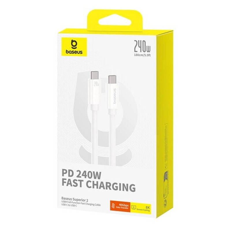Дата кабель Baseus Superior 2 USB4 Full-Function Type-C to Type-C 240W (1.8m) (P10365200211-05) Moon White - Зображення 5