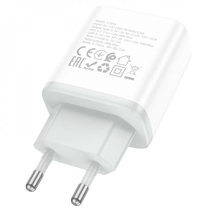МЗП Hoco C105A Stage PD20W+QC3.0 (1USB-A/1C) White - Зображення 5