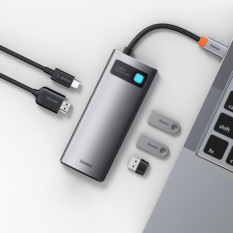 Перехідник HUB Baseus Metal Gleam Series 5-in-1 Type-C (CAHUB-CX) Gray - Зображення 4