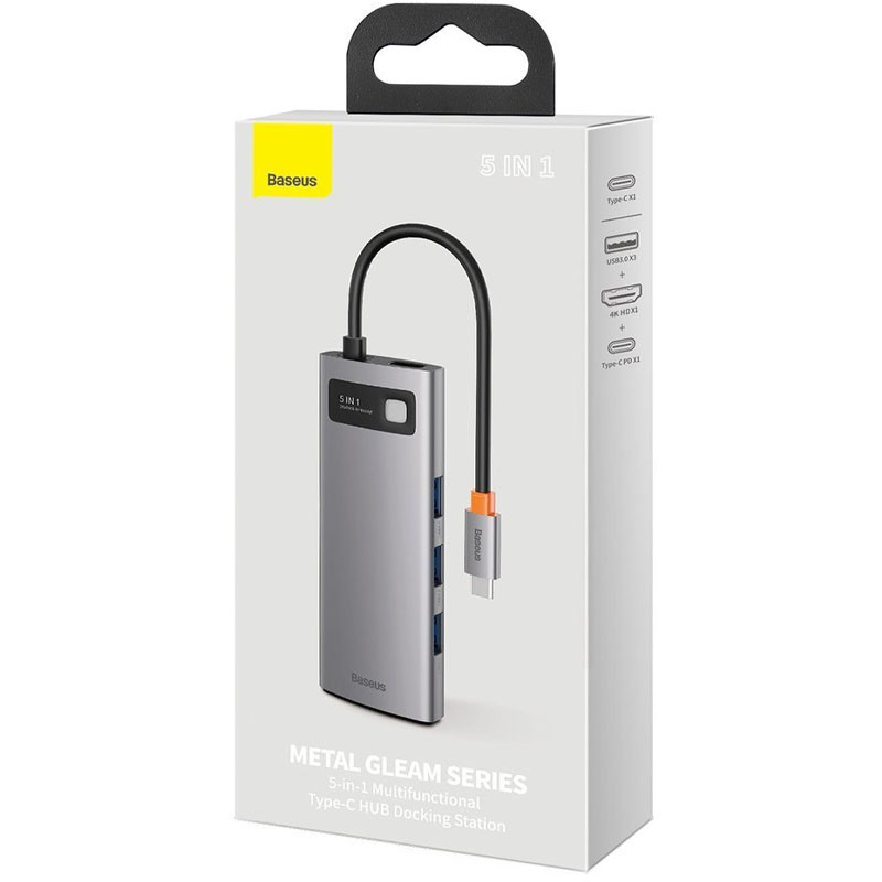 Перехідник HUB Baseus Metal Gleam Series 5-in-1 Type-C (CAHUB-CX) Gray - Зображення 5