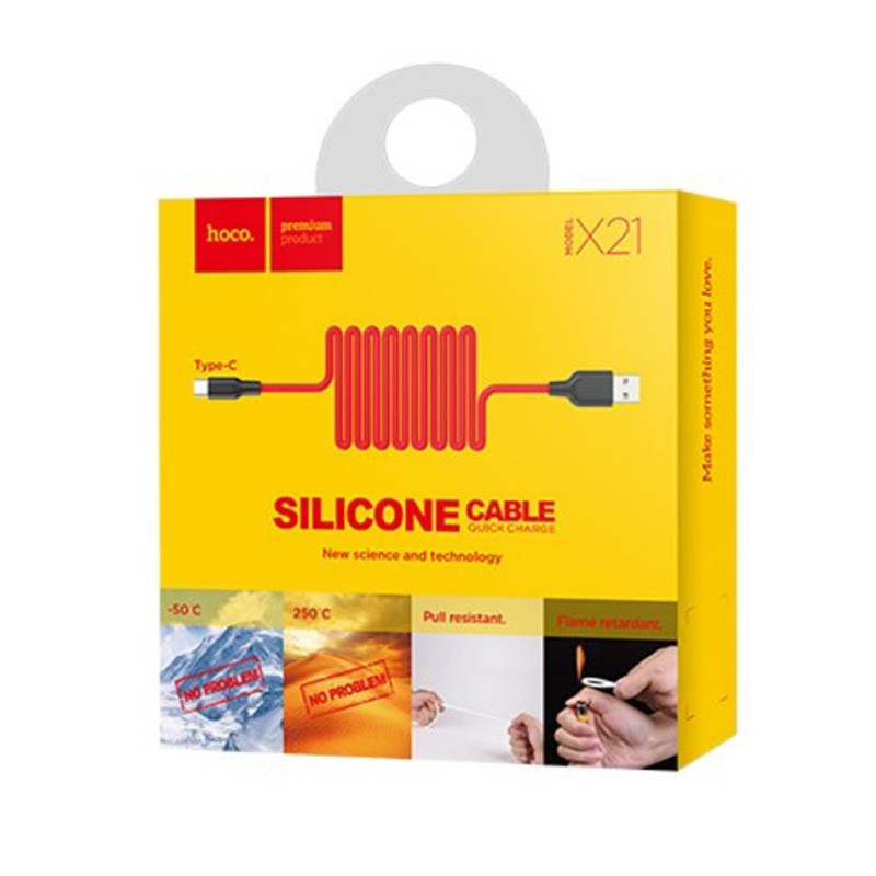 Дата кабель Hoco X21 Silicone Type-C Cable (1m) Чорний / Червоний - Зображення 6