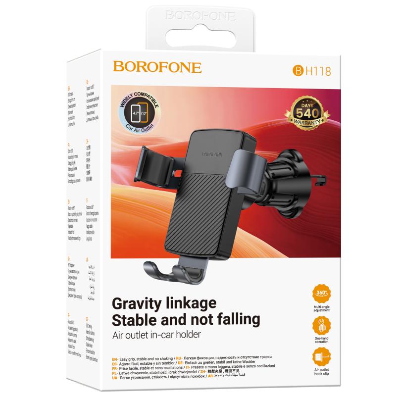 Автотримач Borofone BH118 Refined (air outlet) Black / Metal gray - Зображення 2
