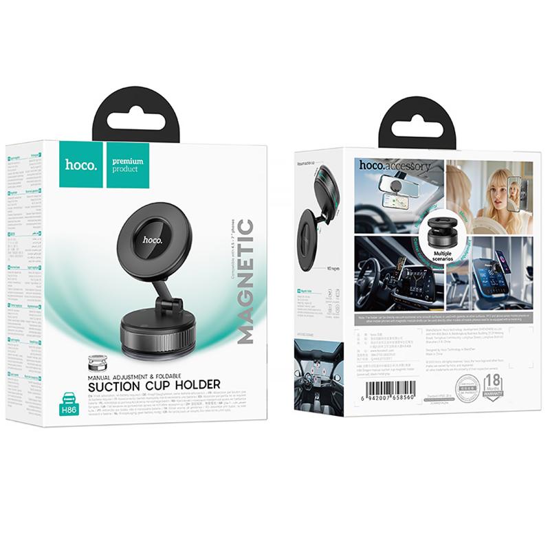 Автотримач Hoco H86 Dragon manual suction cup magnetic (universal) Black / Metal gray - Зображення 6