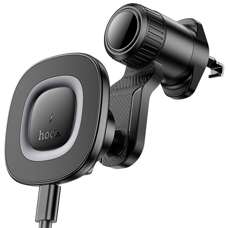 Автотримач з БЗП Hoco HW30 Crown magnetic 15W (air outlet) Black / Metal gray