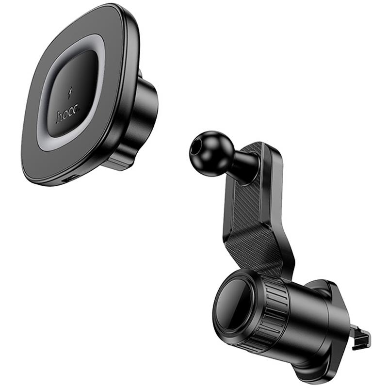 Автотримач з БЗП Hoco HW30 Crown magnetic 15W (air outlet) Black / Metal gray - Зображення 3