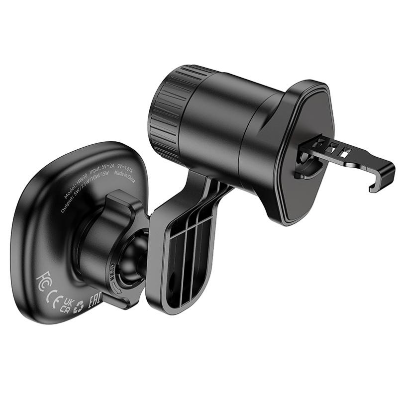 Автотримач з БЗП Hoco HW30 Crown magnetic 15W (air outlet) Black / Metal gray - Зображення 4