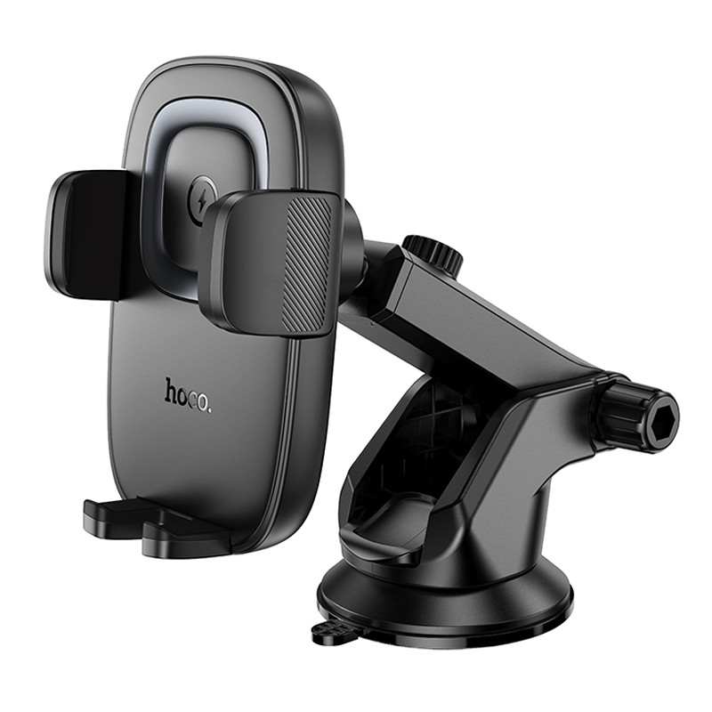 Автотримач з БЗП Hoco HW32 Crown push-type 15W (center console) Black / Metal gray