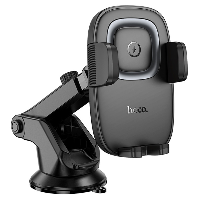 Автотримач з БЗП Hoco HW32 Crown push-type 15W (center console) Black / Metal gray - Зображення 6