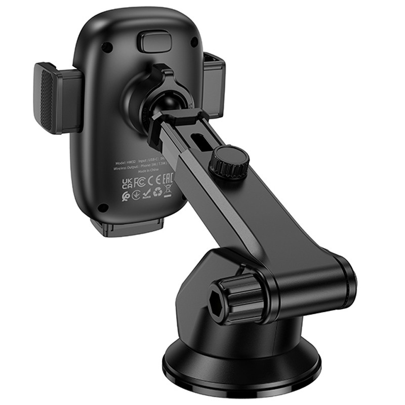 Автотримач з БЗП Hoco HW32 Crown push-type 15W (center console) Black / Metal gray - Зображення 7
