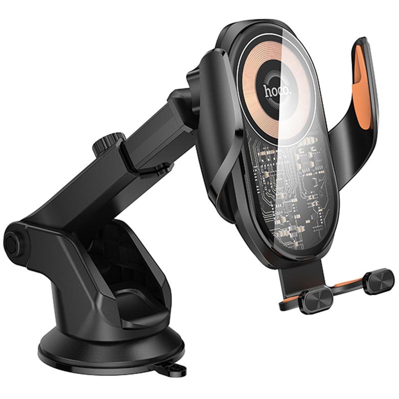 Автотримач з БЗП Hoco HW34 Blue whale 3-axis linkage wireless 15W (center console) Black - Зображення 5