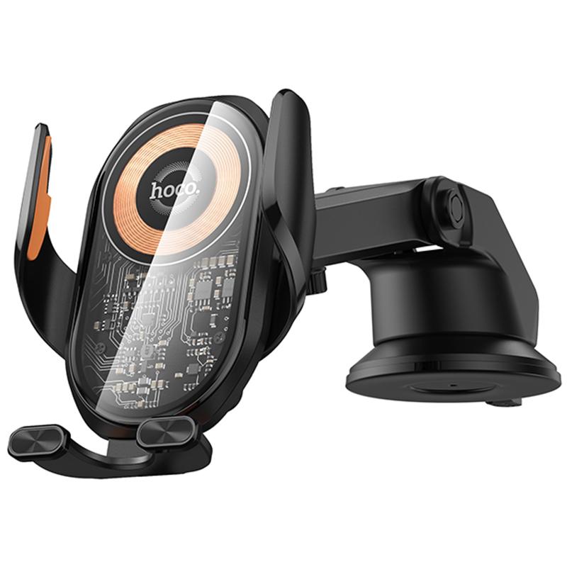 Автотримач з БЗП Hoco HW34 Blue whale 3-axis linkage wireless 15W (center console) Black - Зображення 6