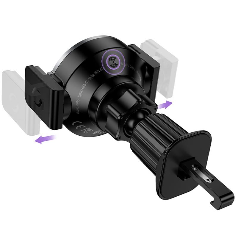 Автотримач з БЗП Hoco HW35 Power 15W (air outlet) Black - Зображення 5
