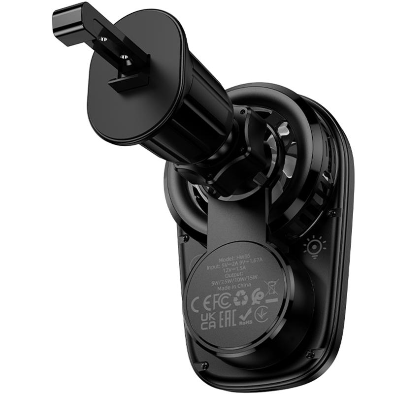 Автотримач з БЗП Hoco HW36 Electric 15W with cooler (air outlet) Black - Зображення 3