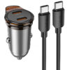 АЗП Hoco NZ16B Rigorous PD45W (2USB-C) + кабель Type-C to Type-C Metal grey