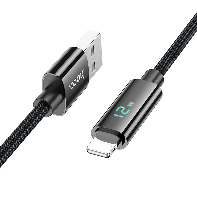 Дата кабель Hoco U125 Benefit 2.4A USB to Lightning with display (1.2m) Black - Зображення 2