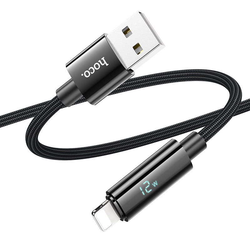 Дата кабель Hoco U125 Benefit 2.4A USB to Lightning with display (1.2m) Black - Зображення 3