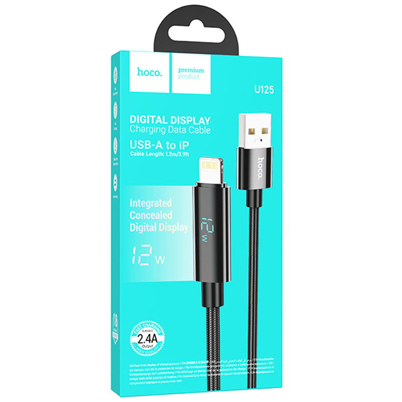Дата кабель Hoco U125 Benefit 2.4A USB to Lightning with display (1.2m) Black - Зображення 6