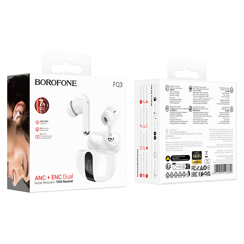 Бездротові TWS навушники Borofone FQ3 Soulmate ANC+ENC White - Зображення 6
