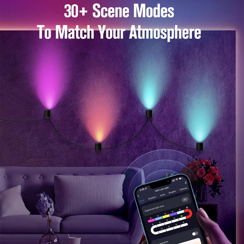 Настінна LED лампа RGB Intelligent wall lamp 6 pcs with Bluetooth European plug with app Black - Зображення 4