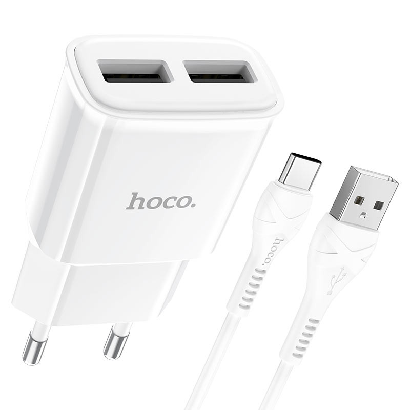 МЗП Hoco C88A Star round 2.4A (2USB-A) + кабель USB to Type-C Білий - Зображення 2
