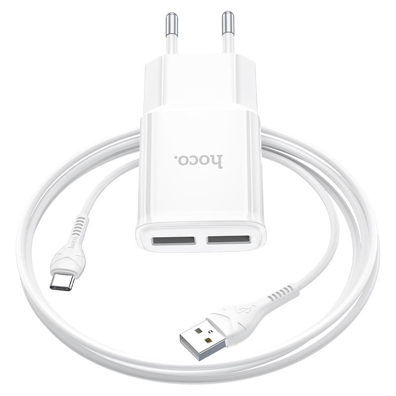 МЗП Hoco C88A Star round 2.4A (2USB-A) + кабель USB to Type-C Білий - Зображення 3
