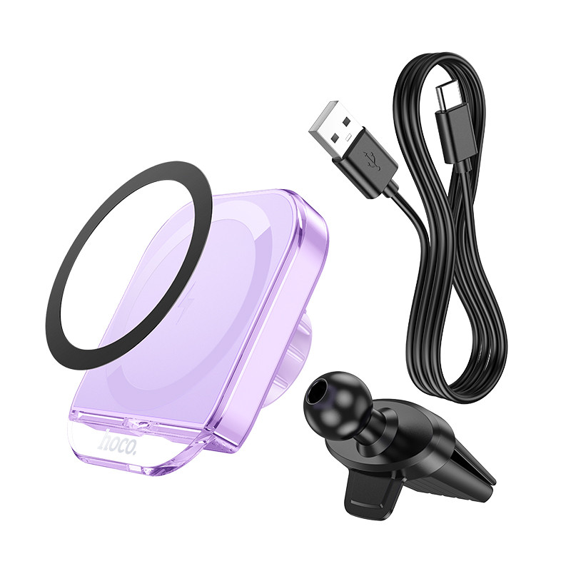 Автотримач з БЗП Hoco HW17 Crystal 15W (air outlet) Romantic purple - Зображення 2