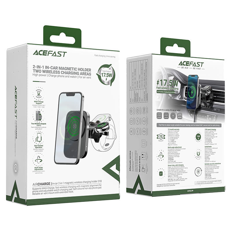 Автотримач з БЗП Acefast D18 2in1 in-car 15W (air outlet) Black - Зображення 6