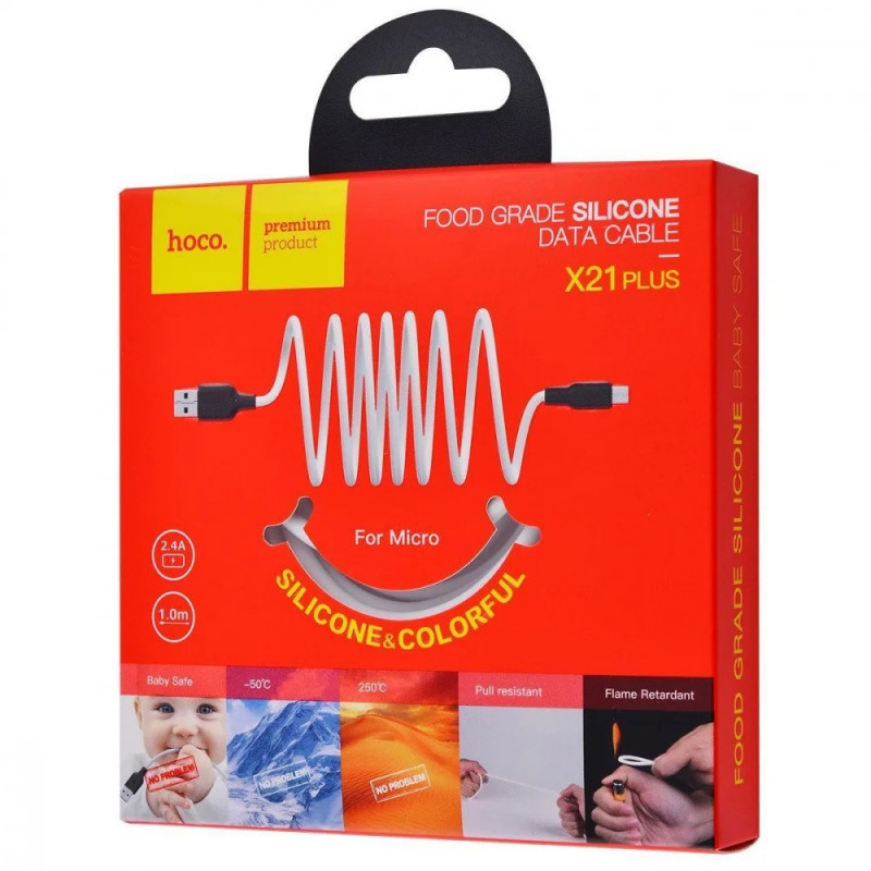 Дата кабель Hoco X21 Plus Silicone MicroUSB Cable (1m) Чорний / Білий - Зображення 6