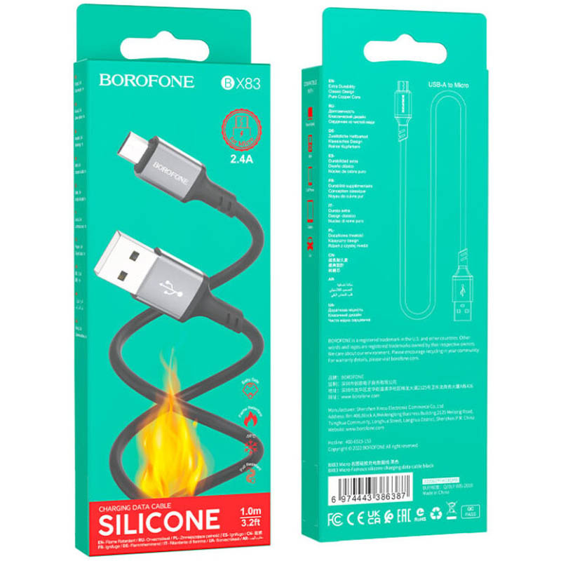 Дата кабель Borofone BX83 Famous USB to MicroUSB 2.4A (1m) Black - Зображення 4