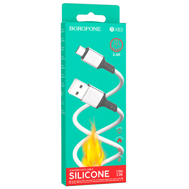 Дата кабель Borofone BX83 Famous USB to MicroUSB 2.4A (1m) White - Зображення 4
