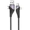 Дата кабель Hoco U95 Freeway 4in1 USB/Type-C to Type-C/Lightning 60W (1.2m) Black