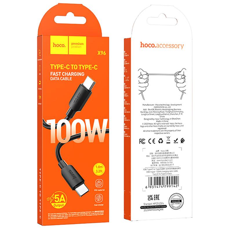 Дата кабель Hoco X96 Hyper Type-C to Type-C 100W (1m) Black - Зображення 6