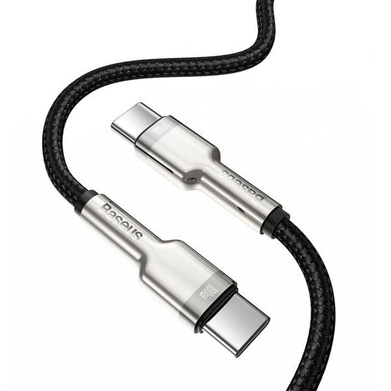Дата кабель Baseus Cafule Metal Type-C to Type-C 100W (1m) (CATJK-C) Чорний - Зображення 2