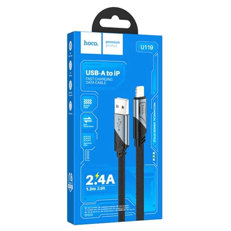 Дата кабель Hoco U119 Machine charging data USB to Lightning (1.2m) Black - Зображення 2