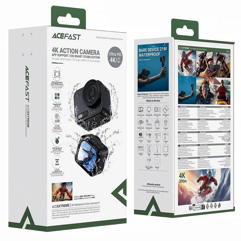 Екшн-камера Acefast X1 4K sports waterproof IPX8 Black - Зображення 6