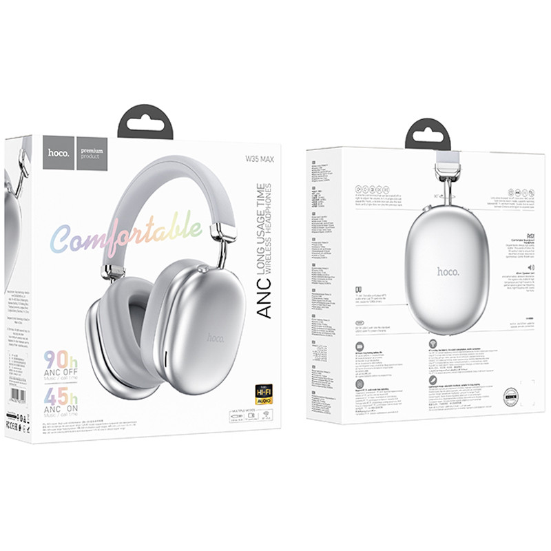 Накладні бездротові навушники Hoco W35 Max Auspicious ANC Silver - Зображення 3