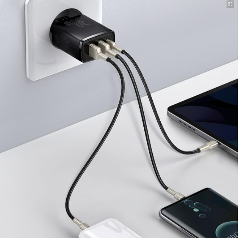 МЗП Baseus Compact Quick Charger PD30W+QC3.0 (2USB-A/1C) (CCXJ-E) Чорний - Зображення 4