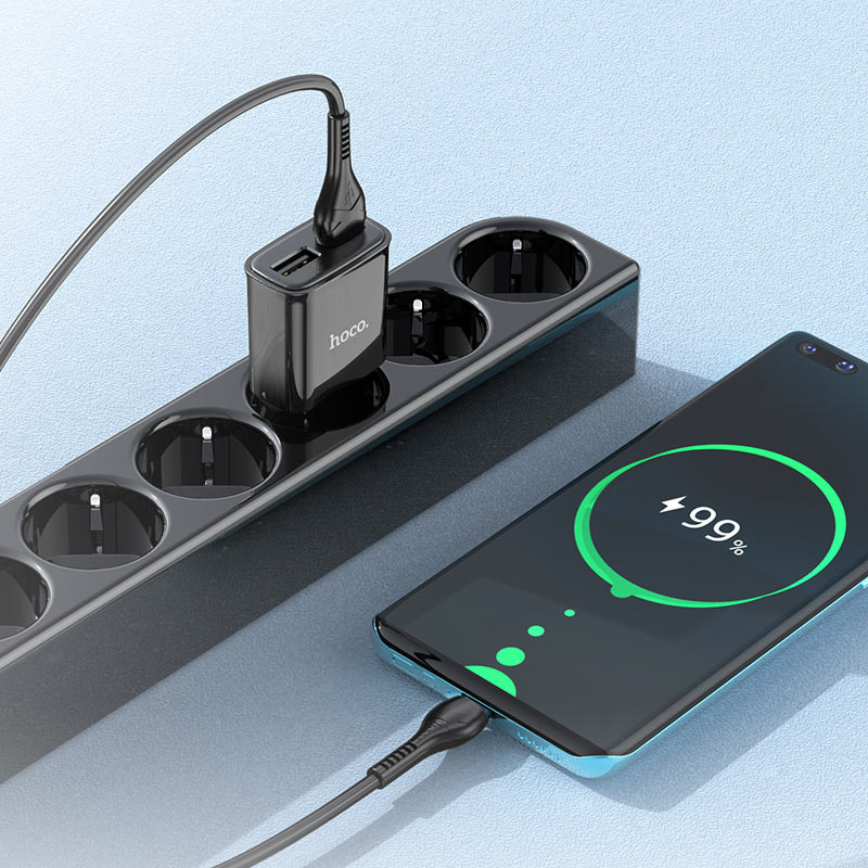 МЗП Hoco C88A Star round 2.4A (2USB-A) + кабель USB to Type-C Чорний - Зображення 3