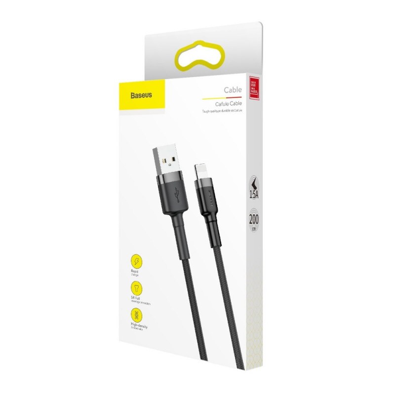 Дата кабель Baseus Cafule USB to Lightning 1.5A (2m) (CALKLF-C) Сірий / Чорний - Зображення 6