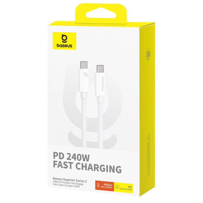 Дата кабель Baseus Superior Series 2 USB4 Full-Function Type-C to Type-C 240W (1m) (P10365200211) Moon White - Зображення 6