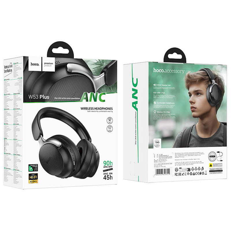 Накладні бездротові навушники Hoco W53 Plus Tone ANC Classic Black - Зображення 5