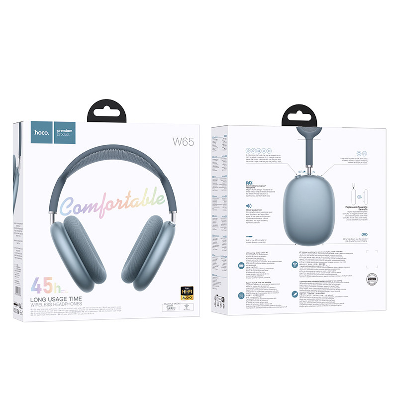 Накладні бездротові навушники Hoco W65 Happy Blue - Зображення 3