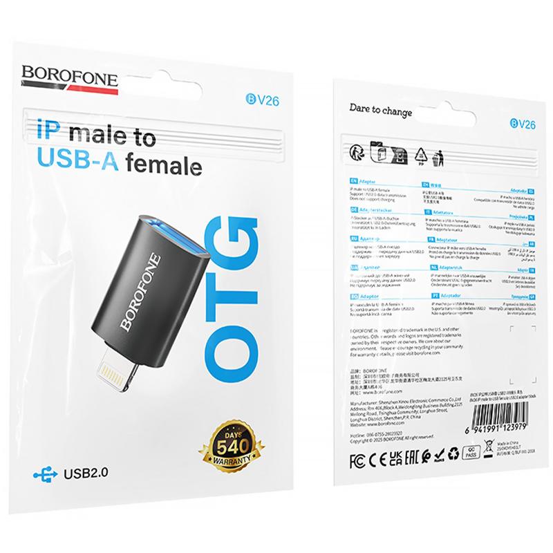 Перехідник Borofone BV26 Lightning Male to USB Female USB2.0 Black - Зображення 6