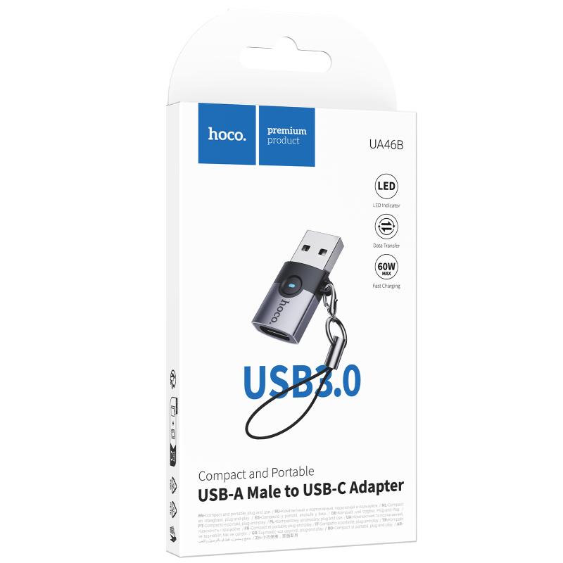 Перехідник Hoco UA46B USB Male to Type-C Female USB3.0 Metal gray - Зображення 2