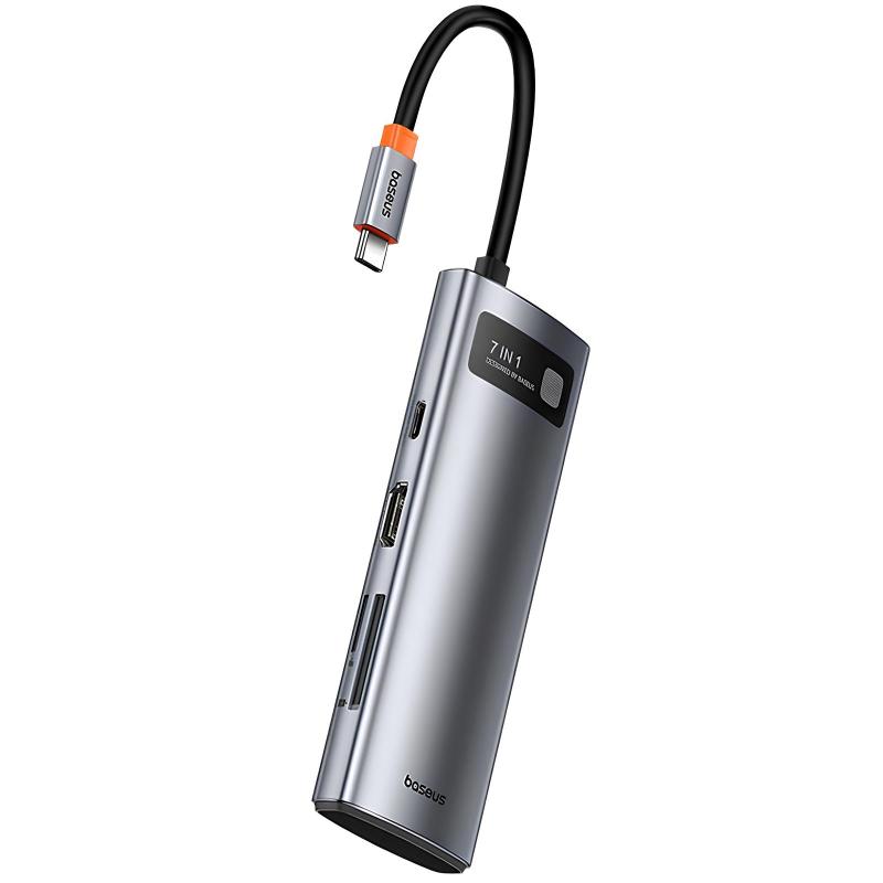 Перехідник HUB Baseus Metal Gleam Series 7-Port Clarity (Type-C to HDMI+USB3.0*3+PD+SD/TF) (B000307) Station Gray - Зображення 3