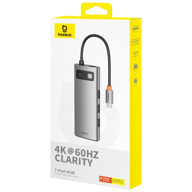 Перехідник HUB Baseus Metal Gleam Series 7-Port Clarity (Type-C to HDMI+USB3.0*3+PD+SD/TF) (B000307) Station Gray - Зображення 5