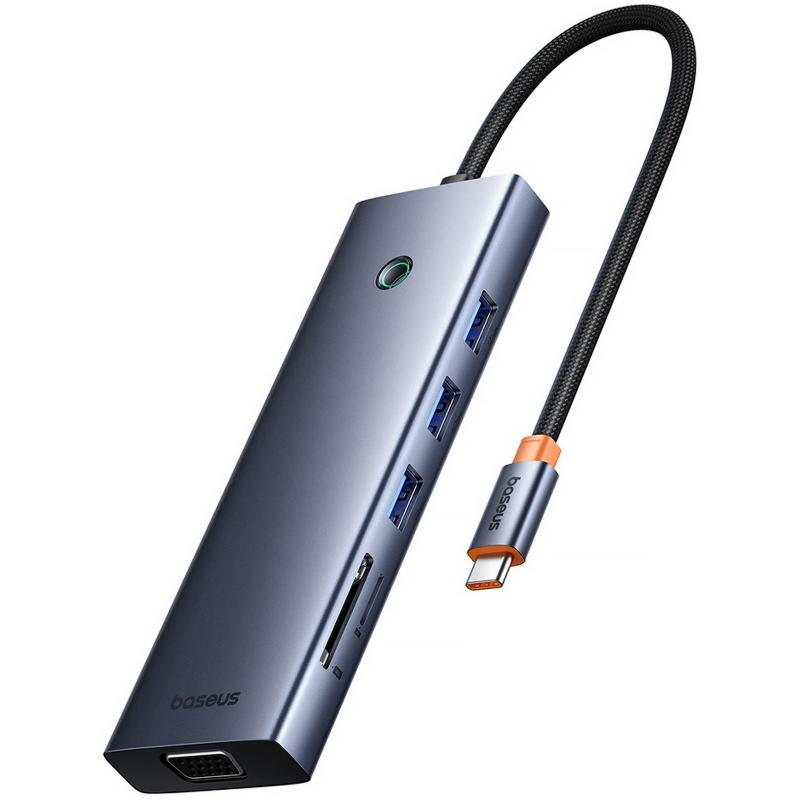 Перехідник HUB Baseus UltraJoy 10-Port (Type-C to HDMI+VGA+USB3.0*3+PD+RJ45+SD/TF3+3.5mm) (80C8) Slate Grey