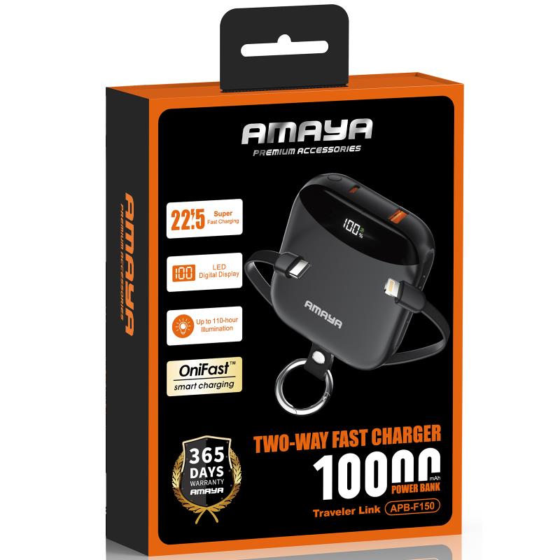 Портативний ЗП Power Bank Amaya F150 22.5W with display and cable 10000 mAh Black - Зображення 2