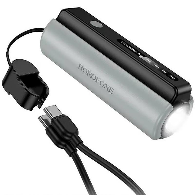Портативний ЗП Power Bank Borofone BJ87 Star 18.5W flashlight with cable 5000 mAh Black / Gray