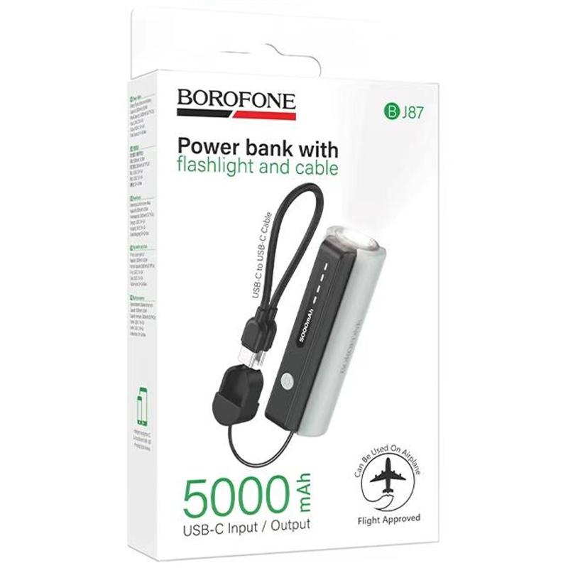 Портативний ЗП Power Bank Borofone BJ87 Star 18.5W flashlight with cable 5000 mAh Black / Gray - Зображення 2